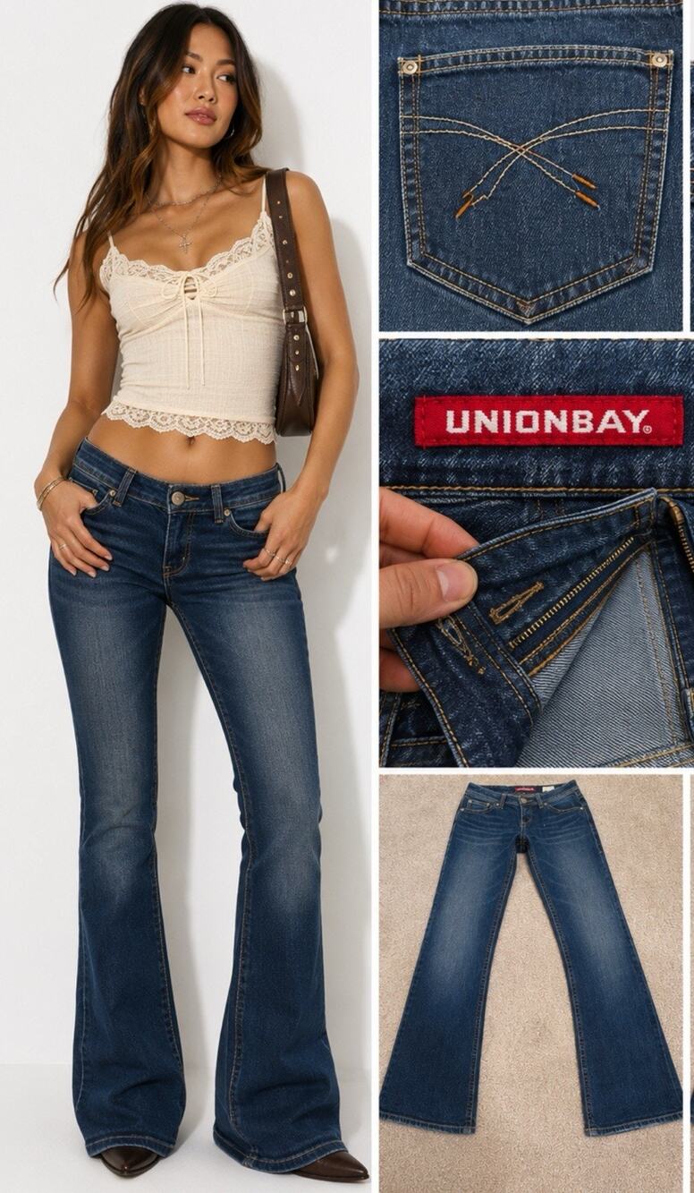 Y2K Indie Sleaze UNIONBAY Bootcut Jeans Size 9 Dark Wash Indigo Denim Low Rise
